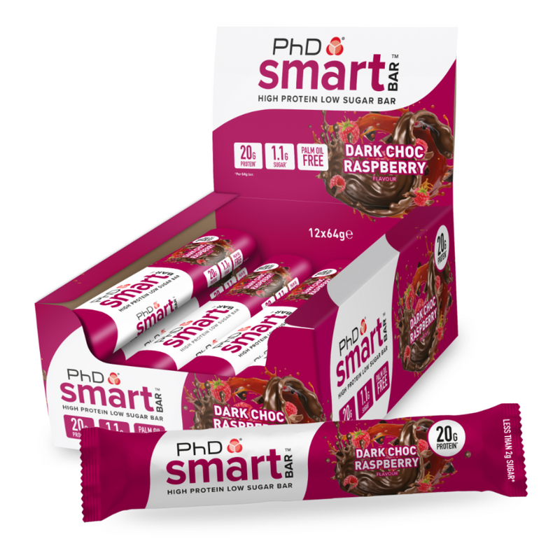 PhD Smart Dark Chocolate Raspberry Flavour Bar 64g - Case of 12