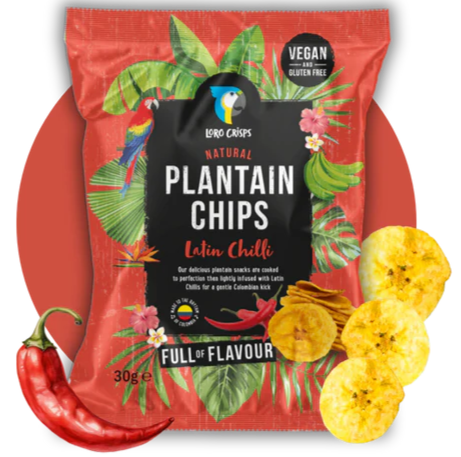 Loro Crisps Latin Chilli flavour Plantain Chips 30g - Case of 20