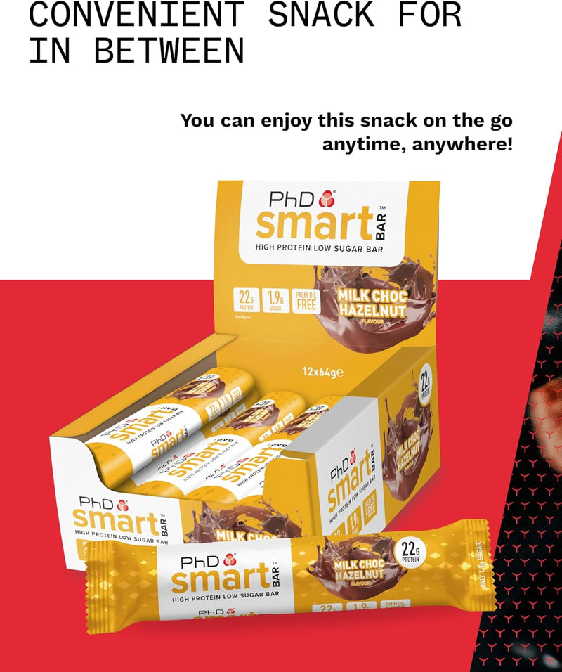 PhD Smart Milk Chocolate Hazelnut Protein bar 64g - Case of 12