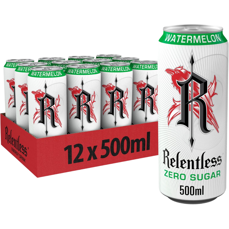 Relentless Watermelon Flavour Zero Sugar Energy Drink 500ml - Case of 12