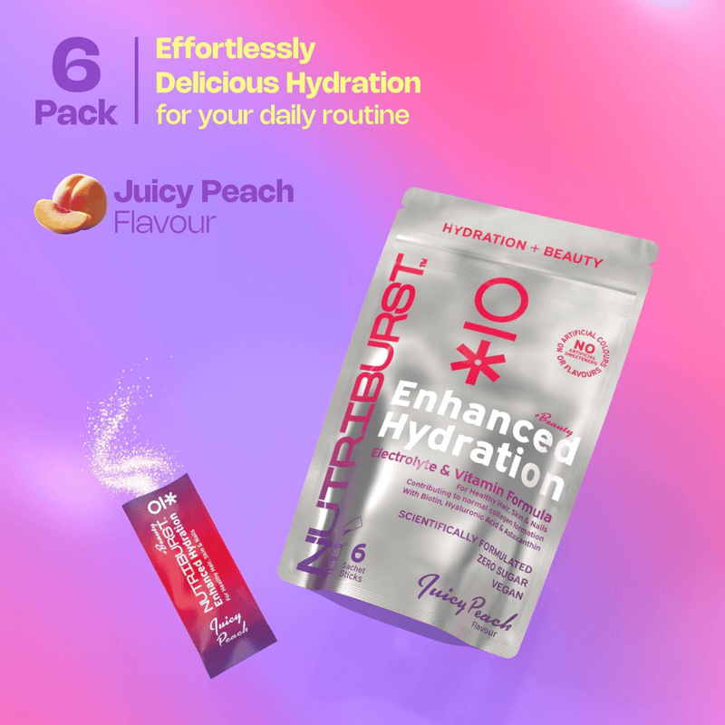 Nutriburst BEAUTY Electrolyte & Vitamin Hydration Powder (Peach) - 6 Sachets