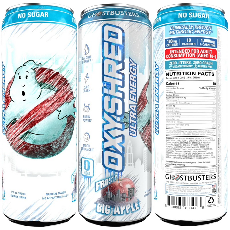 EHP Labs x Ghostbusters Oxyshred Frosty Big Apple Flavour Energy Drink 355ml - Case of 12