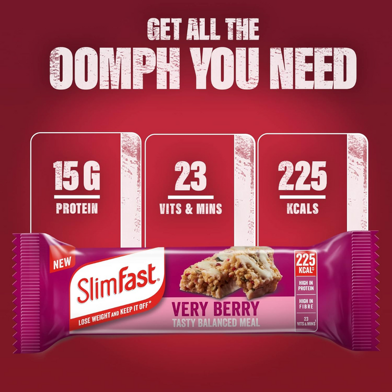 SlimFast Very Berry Meal Replacement bars (4 x 60g multipack) - Case of 4 (16 bars total)