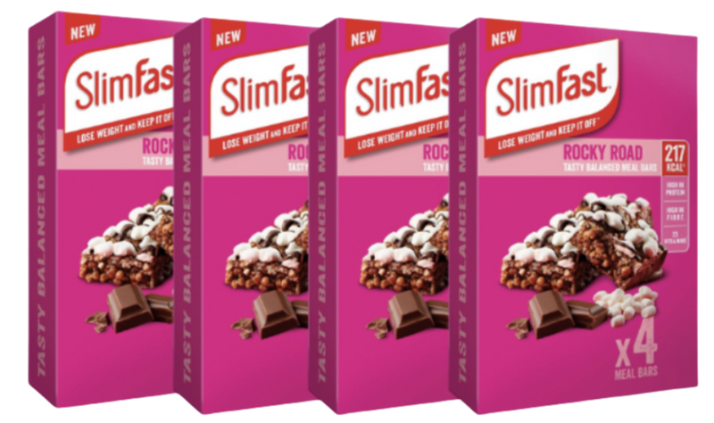 SlimFast Rocky Road Meal Replacement bars (4 x 60g multipack) - Case of 4 (16 bars total)