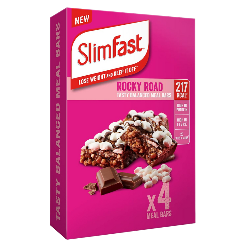 SlimFast Rocky Road Meal Replacement bars (4 x 60g multipack) - Case of 4 (16 bars total)