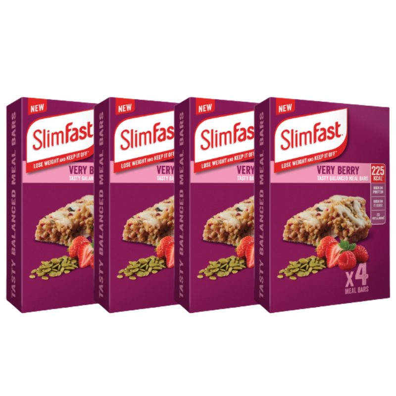 SlimFast Very Berry Meal Replacement bars (4 x 60g multipack) - Case of 4 (16 bars total)