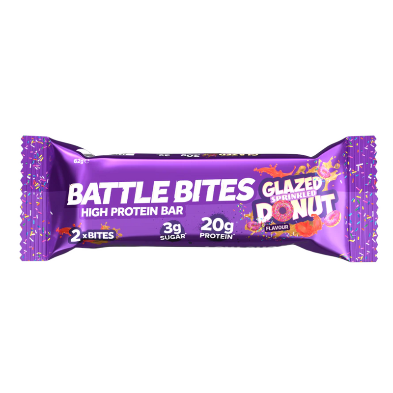 Battle Bites High Protein Glazed Sprinkled Donut Bar 62g - Case of 12