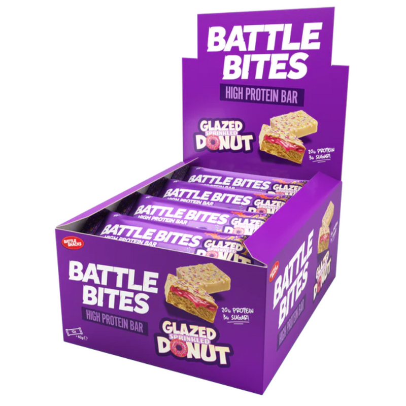 Battle Bites High Protein Glazed Sprinkled Donut Bar 62g - Case of 12