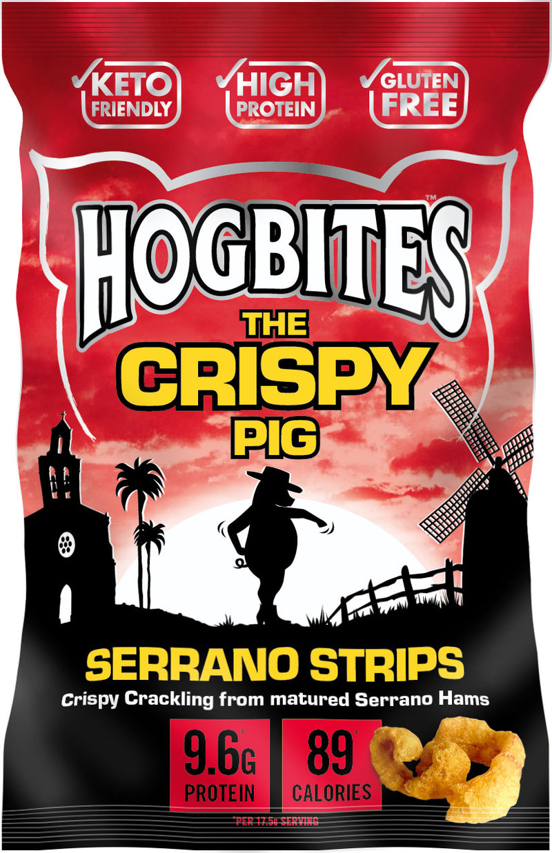 Hogbites The Crispy Pig High Protein Serrano Strips 70g - Case of 14