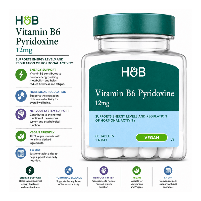 Holland & Barrett Vitamin B6 + Pyrixodine 12mg 60 Tablets