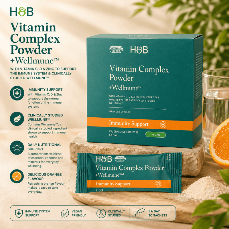 Holland & Barrett Wellmune Immunity Support Vitamin Complex Orange Flavour Powder (30 Sachets)