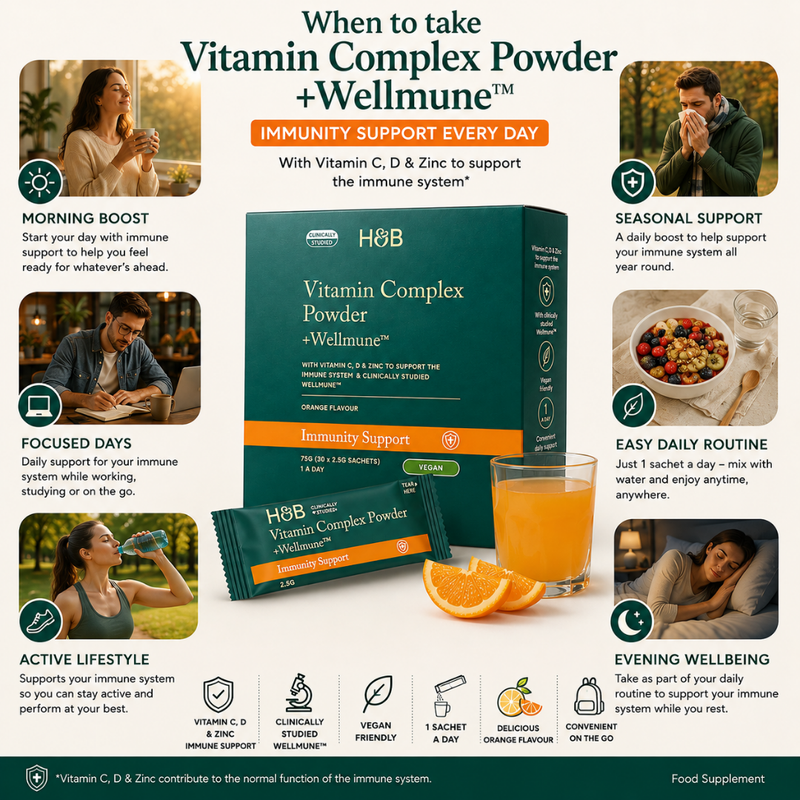 Holland & Barrett Wellmune Immunity Support Vitamin Complex Orange Flavour Powder (30 Sachets)
