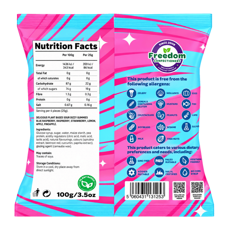 Freedom Gummies Super Sour Worms 100g - Case of 10