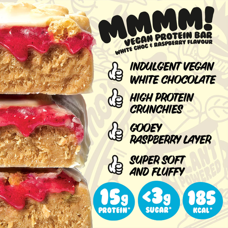 Yummo's White Chocolate and Raspberry Flavour Vegan Protein Bar 55g - Case of 12