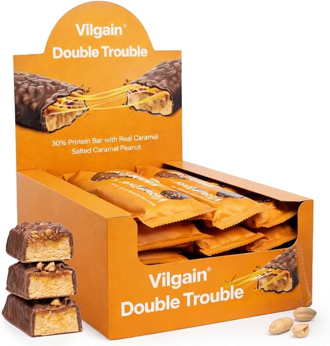 Vilgain Double Trouble Salted Caramel Peanut Protein Bar 55g - Case of 12 [Best Before: 17/10/2025]