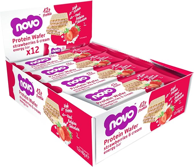 Novo Strawberry & Cream High Protein Wafers 40g - Case of 12 [Best Before: 06/01/2026]
