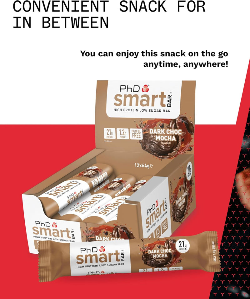 PhD Smart Dark Chocolate Mocha Protein bar 64g - Case of 12 [Best Before: 30/01/2026]