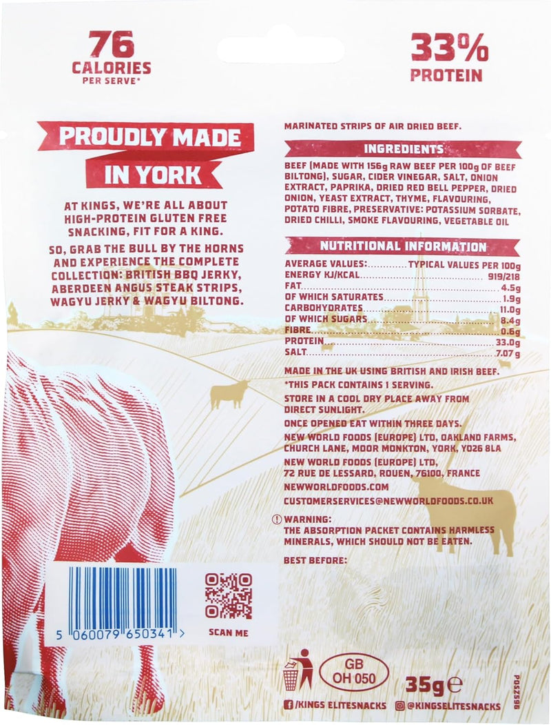 Kings Rib Eye Beef Biltong 35g - Case of 16 [Best Before: 15/02/2026]