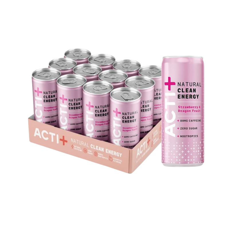Actiph Acti+ Clean Energy + Nootropics Drink Strawberry & Dragon Fruit 250ml - Case of 12 Best Before [ 31/03/2026 ]