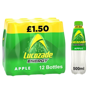 Lucozade Apple Energy Drink 500ml - Case of 12 [Best Before: 31/03/2025]