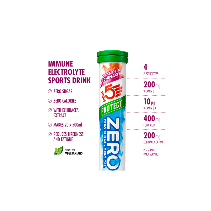 High5 Zero Protect Orange & Echinacea Immune Electrolyte Sports Drink tablets (20 tablets) - Case of 8 [Best Before: 16/05/2025]