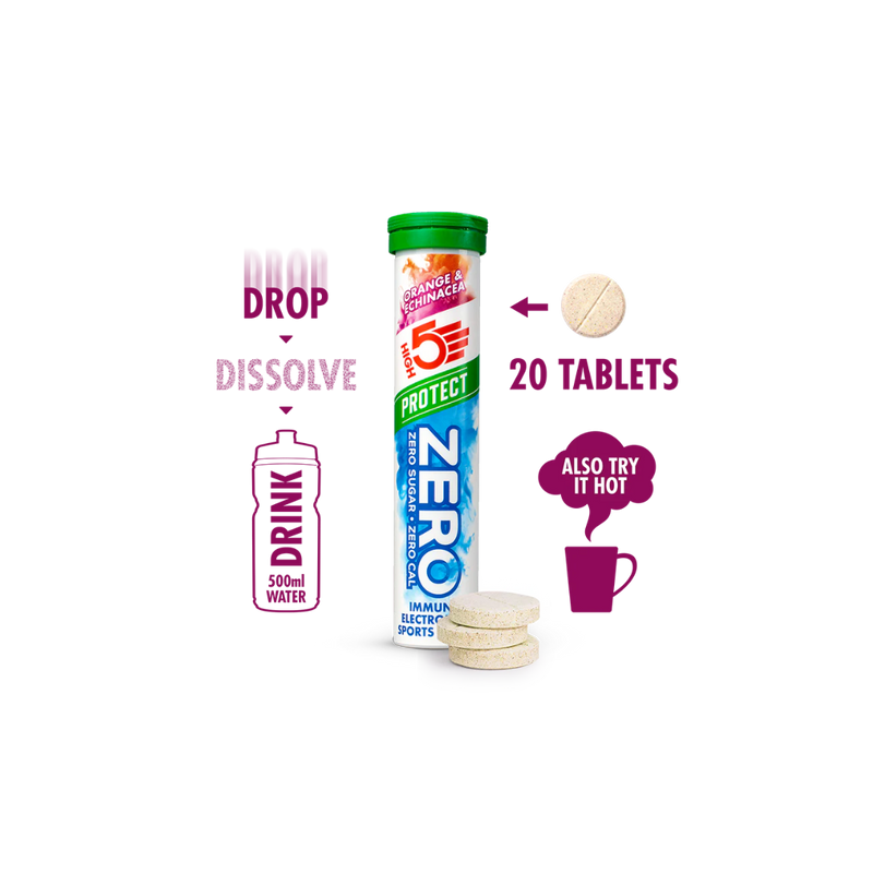 High5 Zero Protect Orange & Echinacea Immune Electrolyte Sports Drink tablets (20 tablets) - Case of 8 [Best Before: 16/05/2025]