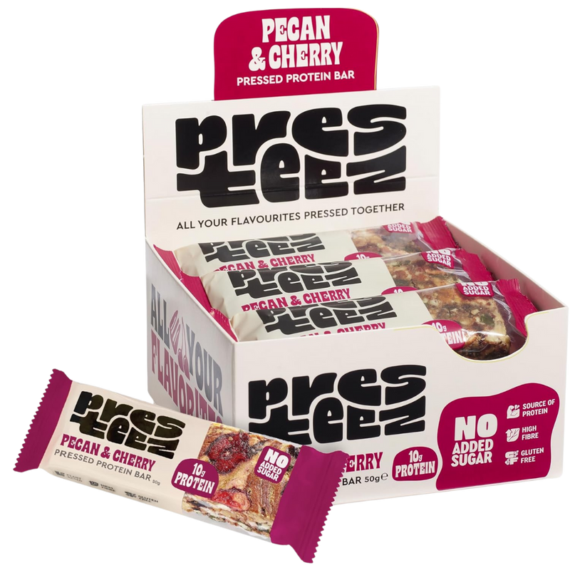 Presteez Pecan & Cherry Pressed Protein bar 50g - Case of 12 [Best Before: 10/06/2025]