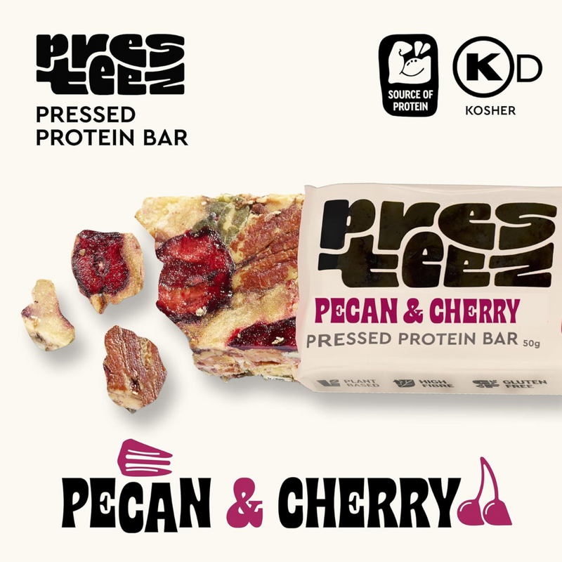 Presteez Pecan & Cherry Pressed Protein bar 50g - Case of 12 [Best Before: 10/06/2025]