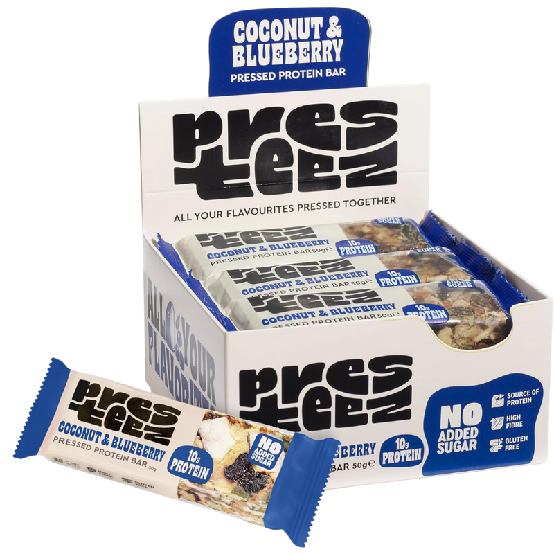 Presteez Coconut & Blueberry Pressed Protein bar 50g - Case of 12 [Best Before: 20/05/2025]