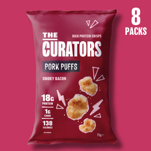 The Curators Smoky Bacon Pork Puffs 75g - Case of 8 [Best Before: 22/07/2025]