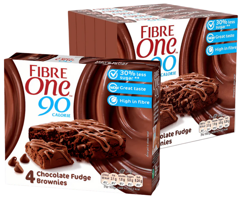 Fibre One 90 Cal Chocolate Fudge Brownie (4 x 24g bar multipack) - Case of 7 [Best Before: 14/07/2025]