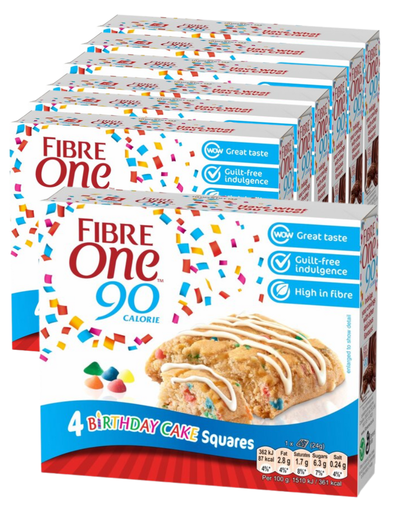 Fibre One 90 Cal Birthday Cake Bar (4 x 24g bar multipack) - Case of 7 [Best Before: 05/07/2025]