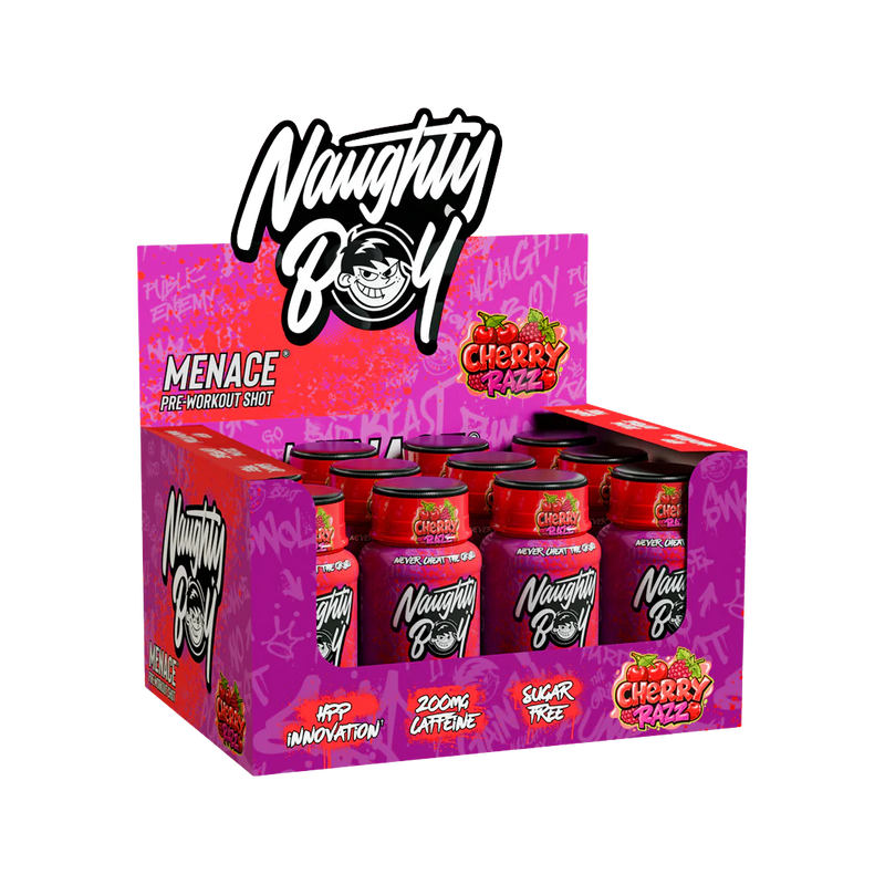 Naughty Boy Menace Pre-Workout Shots Cherry Razz 60ml - Case of 12
