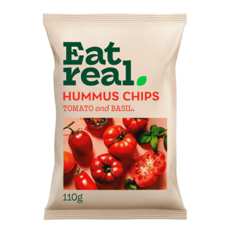Eat Real Hummus Chips Tomato & Basil 110g  - Case of 5 [Best Before: 21/04/2026]
