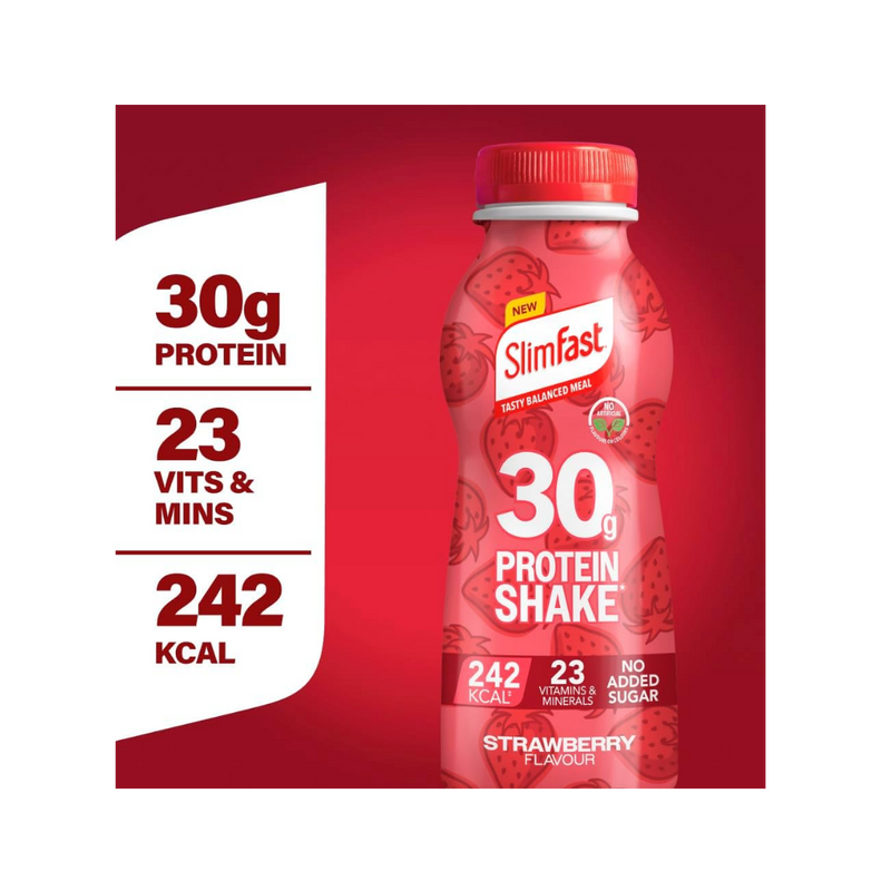 Slimfast Strawberry Flavour Ready-to-Drink Protein Shake (30g protein) 325ml - Case of 6