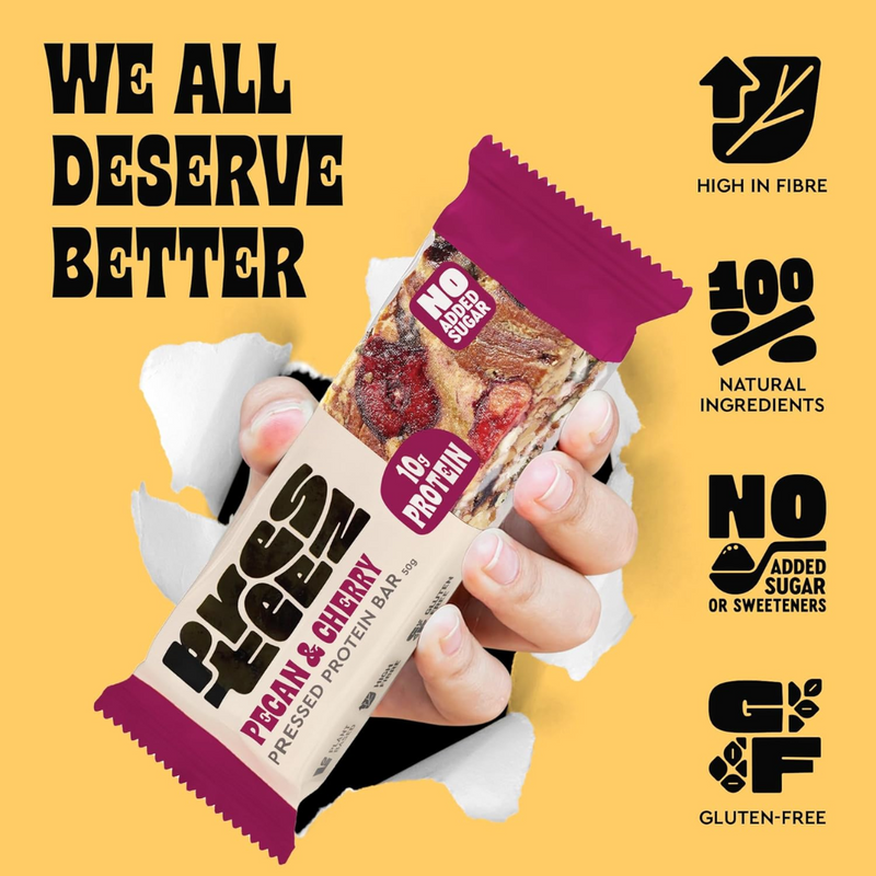 Presteez Pecan & Cherry Pressed Protein bar 50g - Case of 12 [Best Before: 10/06/2025]