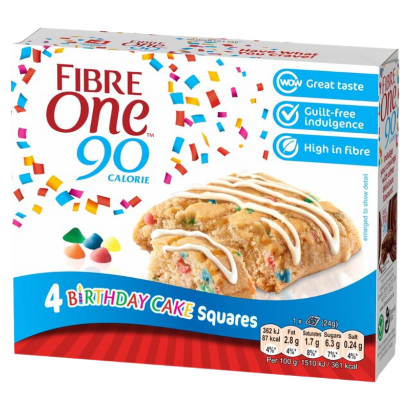 Fibre One 90 Cal Birthday Cake Bar (4 x 24g bar multipack) [Best Before: 05/07/2025]