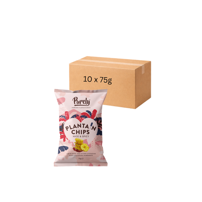 Purely Plantain Chips Nice & Spicy Grab Bag 75g - Case of 10