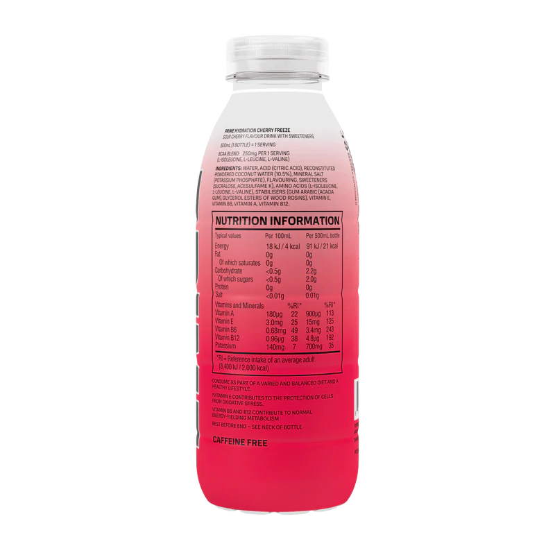 Prime Hydration Drink Cherry Freeze Flavour 500ml - Case of 12 Multisave