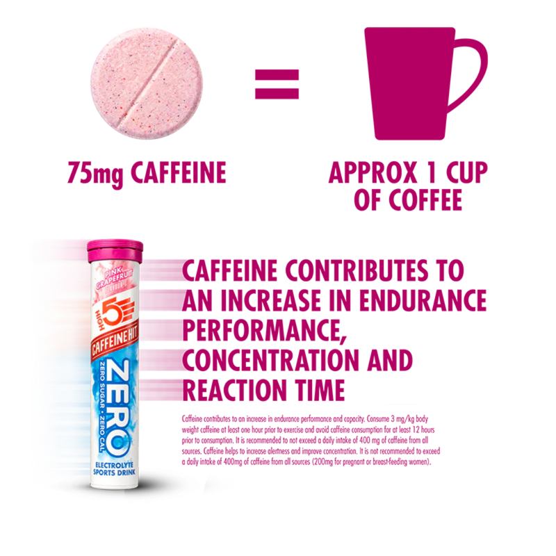 High5 Zero Pink Grapefruit Flavour Caffiene Hit Electrolyte Sports Drink tablets (20 tablets)