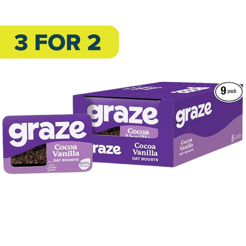 Graze Cocoa Vanilla Oat Boosts 50g - Case of 9 [Best Before: 16/07/2025]