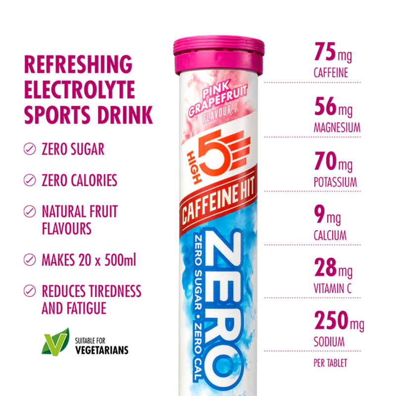 High5 Zero Pink Grapefruit Flavour Caffiene Hit Electrolyte Sports Drink tablets (20 tablets)