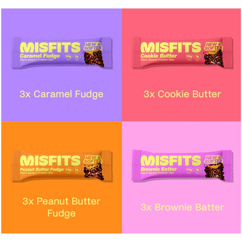 Misfits Protein bar Variety Pack - Case of 12 x 50g bars [Best Before: 28/07/2025]