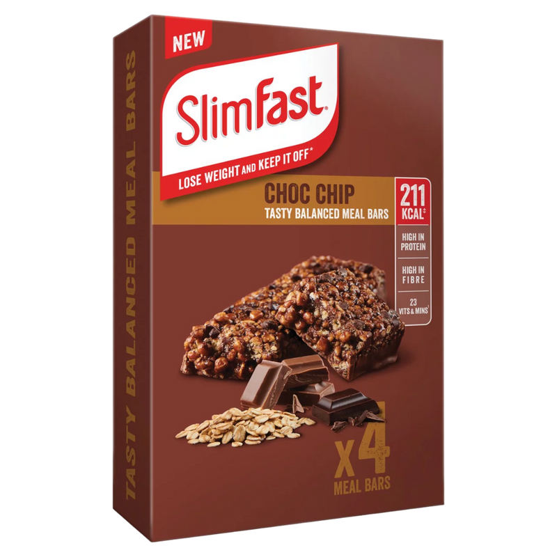 SlimFast Chocolate Chip Meal Replacement bars 60g - Case of 4 x 4 x 60g (16 bars total) [Best Before: 31/10/2025]