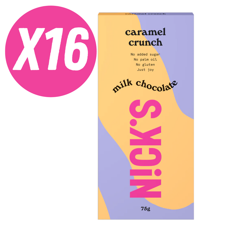 Nicks Caramel Crunch Flavour Milk Chocolate Bar 75g  - Case Of 16 Multisave (Damaged)