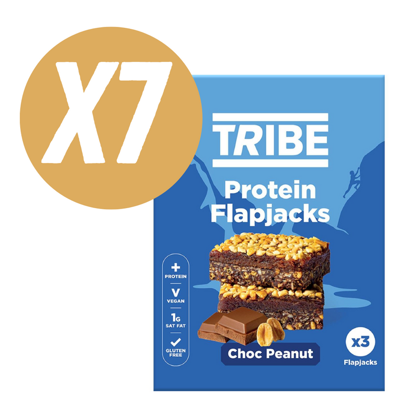 Tribe Chocolate Peanut Protein Flapjacks (3 x 38g Multipack) - Case of 7