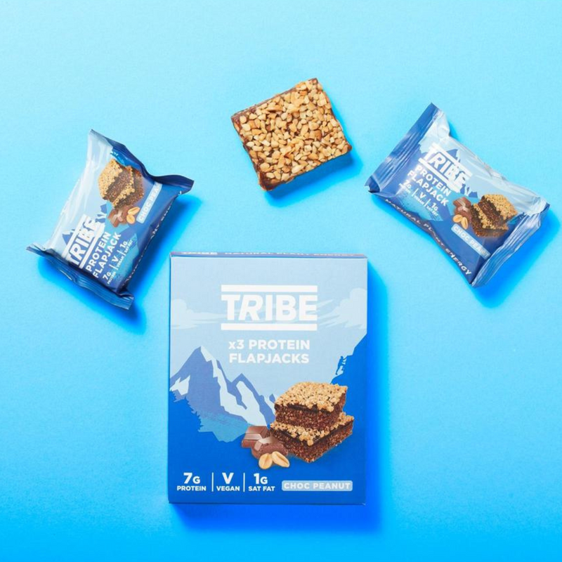 Tribe Chocolate Peanut Protein Flapjacks (3 x 38g Multipack) - Case of 7