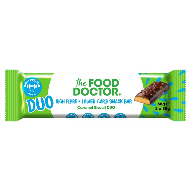 The Food Doctor Lower Carb Chocolate Caramel Biscuit Duo Bar 60g (2x30g)