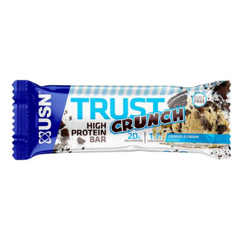 USN Trust Crunch Cookies & Cream Flavour High Protein Bar 60g - Case of 12 [Best Before Date: 31/07/2025]
