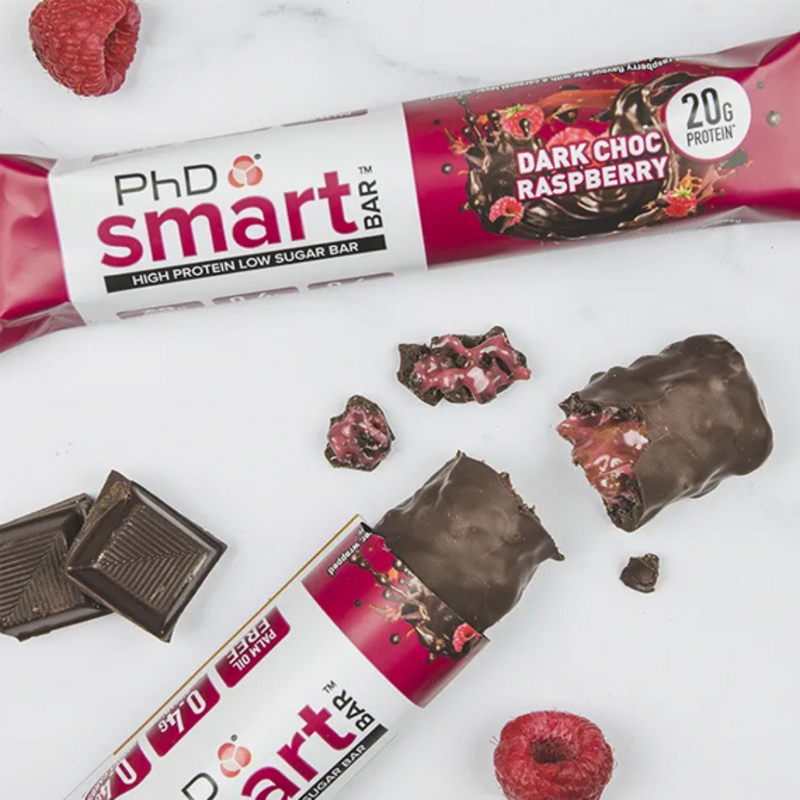 PhD Smart Dark Chocolate Raspberry Flavour Bar 64g - Case of 12